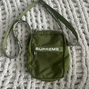 Supreme Olive Green Crossbody Pouch with Branded Strap